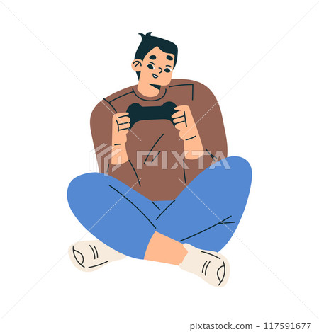 New Technologies with Boy Character with Gamepad Play Video Game Vector Illustration New Technologies with Boy Character with Gamepad Play Video Game Vector Illustration 117591677
