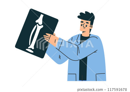 Doctor Man Character in Coat Hold X-ray Working in Hospital Vector Illustration Doctor Man Character in Coat Hold X-ray Working in Hospital Vector Illustration 117591678