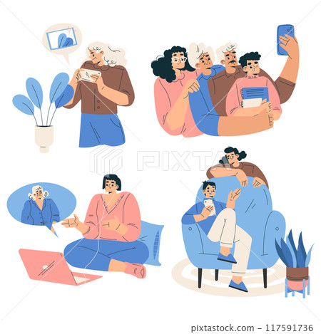 New Technologies with People Character Using Mobile Device Vector Set New Technologies with People Character Using Mobile Device Vector Set 117591736