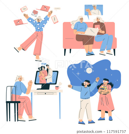 New Technologies with People Character Using Mobile Device Vector Set 117591737