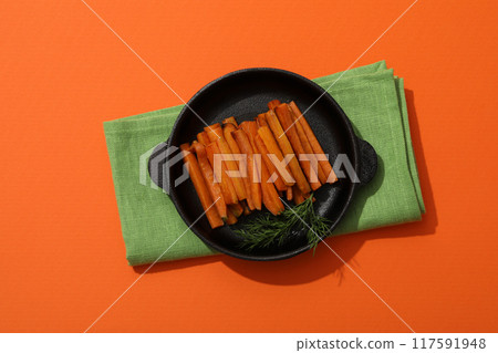 Fried carrot, concept of tasty fried food Fried carrot, concept of tasty fried food 117591948