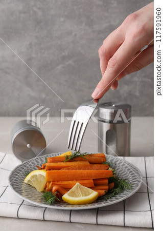Fried carrot, concept of tasty fried food Fried carrot, concept of tasty fried food 117591960