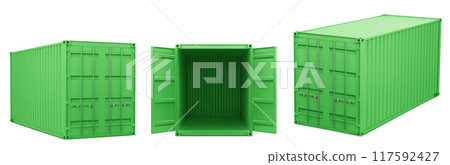 Realistic 3d green container for cargo shipping. 117592427