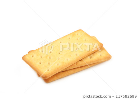 Cracker isolated on white background. Top view Cracker isolated on white background. Top view 117592699