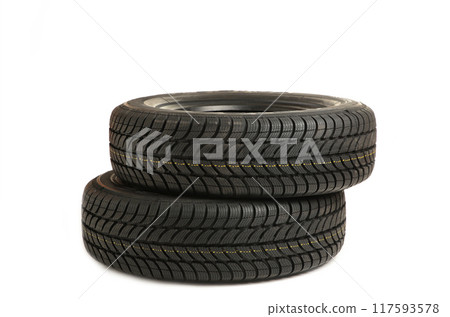 New tires pile isolated on white background 117593578