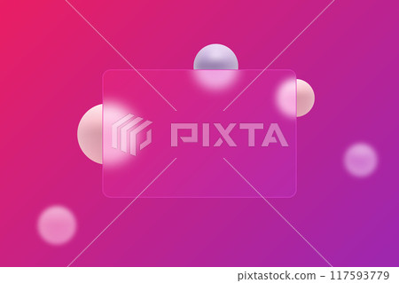 Rectangular transparent partition, presentation screen with the effect of glass overlay on floating colored gradient spheres. Rectangular transparent partition, presentation screen with the effect of glass overlay on floating colored gradient spheres. 117593779