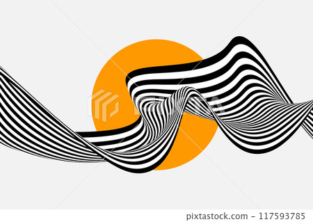 Abstract wavy wave background, black and white wavy stripes and lines. 117593785