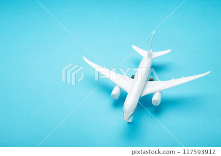 Model airplane on blue pastel color background. 117593912