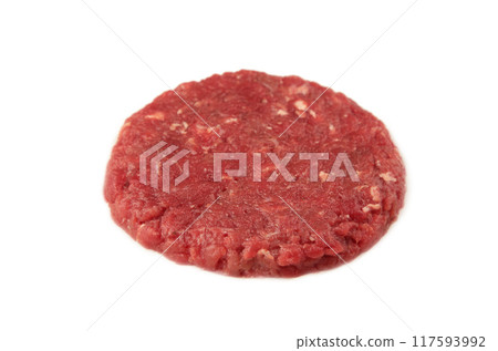 Raw cutlet for hamburger isolated on white background Raw cutlet for hamburger isolated on white background 117593992