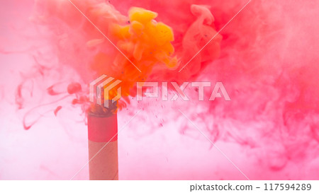 Smoke bombs with red smoke, Burning red flare red smoke. Smoke bombs with red smoke, Burning red flare red smoke. 117594289