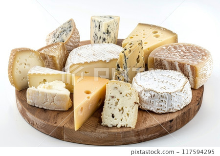 An artfully selected assortment of fine artisan cheeses 117594295