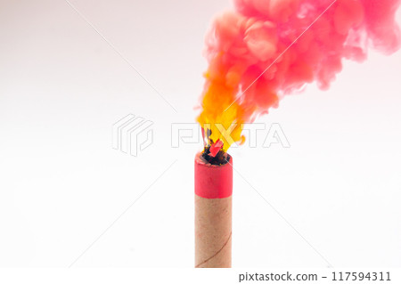 Smoke bombs with red smoke, Burning red flare red smoke. Smoke bombs with red smoke, Burning red flare red smoke. 117594311