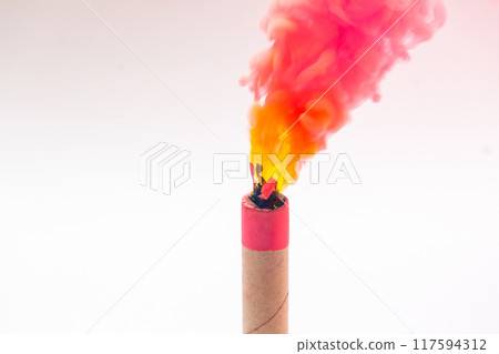 Smoke bombs with red smoke, Burning red flare red smoke. 117594312