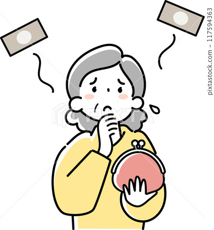 一名老年婦女的上半身因費用增加而遭受痛苦 一名老年婦女的上半身因費用增加而遭受痛苦 117594363