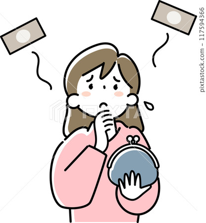 一名年輕女子的上半身因開支增加而痛苦 117594366