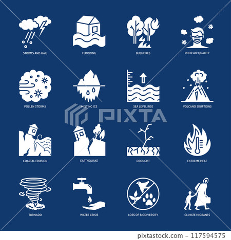 Effects of climate change icon set 117594575
