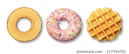 年輪蛋糕、甜甜圈和比利時華夫餅 年輪蛋糕、甜甜圈和比利時華夫餅 117594702