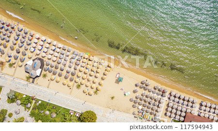 Aerial view at the beach. Beautiful natural seascape at the summer time. Aerial view at the beach. Beautiful natural seascape at the summer time. 117594943