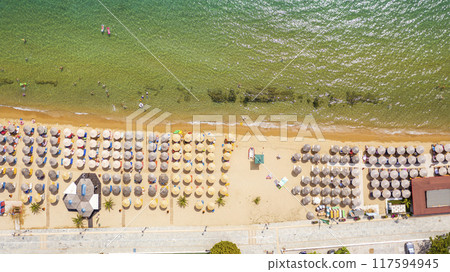 Aerial view at the beach. Beautiful natural seascape at the summer time. Aerial view at the beach. Beautiful natural seascape at the summer time. 117594945