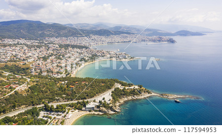 Aerial view the city of Kavala in northern Greek. 117594953