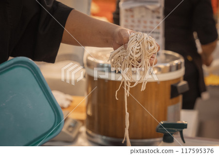 Making homemade soba noodles 117595376