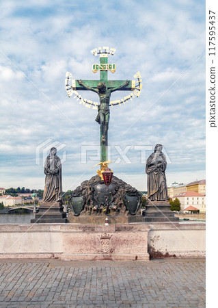 Calvary sculpture on the Charles Bridge in Prague, Czech Republic Calvary sculpture on the Charles Bridge in Prague, Czech Republic 117595437
