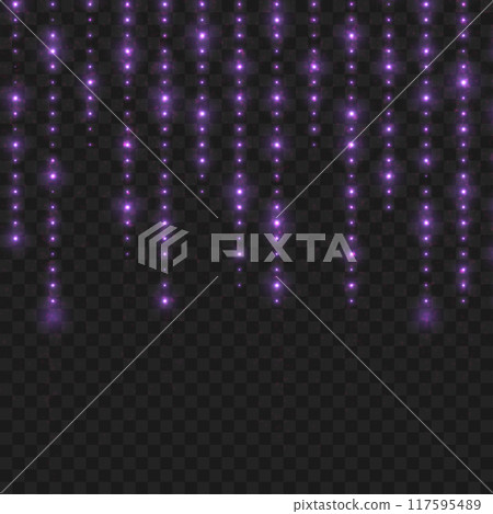 Hanging purple lights on dark background, evoking a mystical atmosphere. Vector Hanging purple lights on dark background, evoking a mystical atmosphere. Vector 117595489
