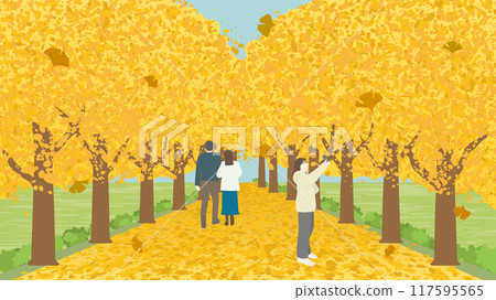 Ginkgo tree lined street (Full HD 16:9 size) 117595565