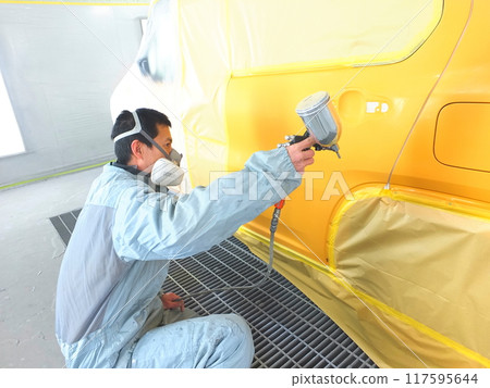 Painting work at an automobile body repair and painting factory 05 117595644