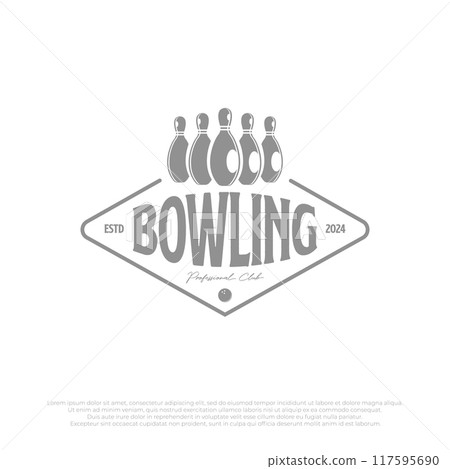bowling sport logo label template vintage vector illustration graphic design icon. sign or symbol pin and ball for club or team for tournament league with retro badge concept 117595690