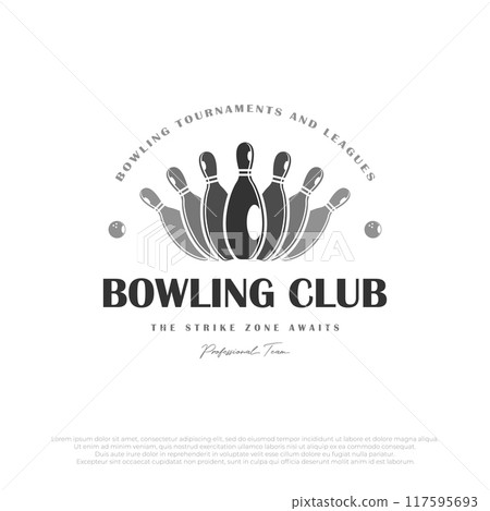 bowling logo template, icons and symbols. Bowling ball and bowling pins illustration bowling logo template, icons and symbols. Bowling ball and bowling pins illustration 117595693