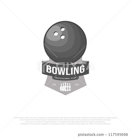 simple bowling logo design template. vector illustration of bowling ball element on top of a trophy simple bowling logo design template. vector illustration of bowling ball element on top of a trophy 117595698