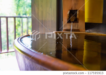 直接從綠色背景流出的溫泉的圖像 直接從綠色背景流出的溫泉的圖像 117595913