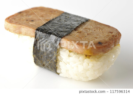 Spam musubi photographed on white background 117596314