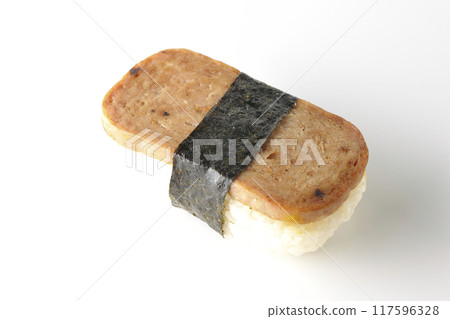 Spam musubi photographed on white background 117596328