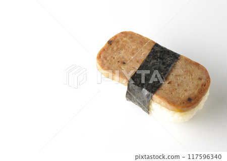 Spam musubi photographed on white background 117596340