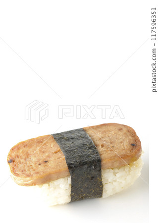 Spam musubi photographed on white background 117596351