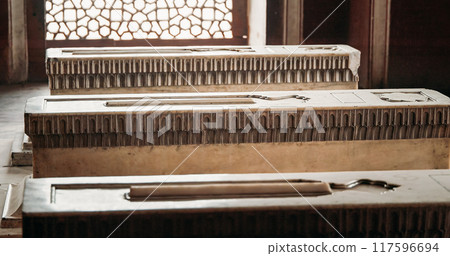 Delhi, India. Humayun's tomb. Famous place is Tomb of Mughal emperor, Mirza Nasir al-Din Muhammad commonly known as Humayun situated in Delhi, India. UNESCO World Heritage Site. Close up Humayun tomb. 117596694