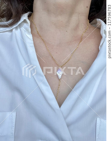Neckline with necklace Neckline with necklace 117596783