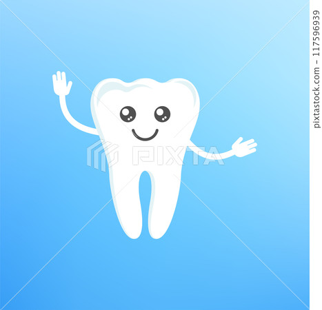 Cute happy smiling tooth. Oral health and hygiene. 117596939