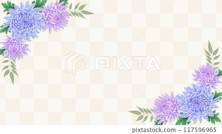 Chrysanthemum Japanese-style frame background checkered pattern 16:9 117596965