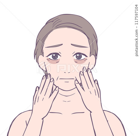 因黑眼圈而臉色困擾的中年婦女上半身美女插畫 117597104