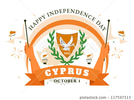 Cyprus Independence Day Vector Illustration on October 1 with Waving Flag and Ribbon in a National Holiday Flat Style Cartoon Background 117597313