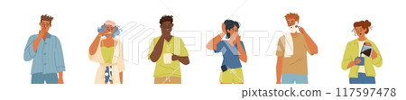 Sleepy drowsy people cartoon characters feeling tiredness set Sleepy drowsy people cartoon characters feeling tiredness set 117597478