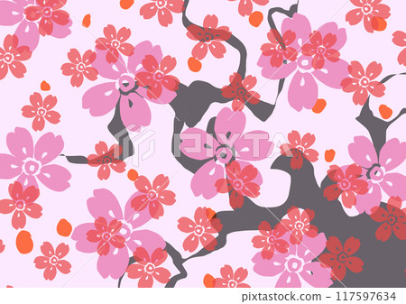 Colorful Japanese style and Japanese pattern material with cherry blossoms in full bloom Colorful Japanese style and Japanese pattern material with cherry blossoms in full bloom 117597634