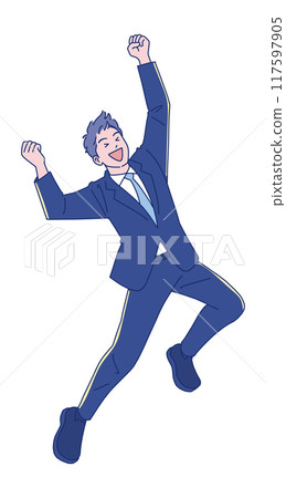 Smiling young man jumping Smiling young man jumping 117597905