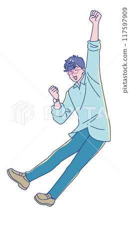 Smiling young man jumping 117597909