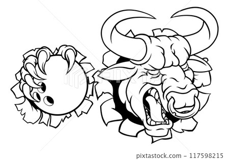 Bull Minotaur Longhorn Cow Bowling Mascot Cartoon 117598215