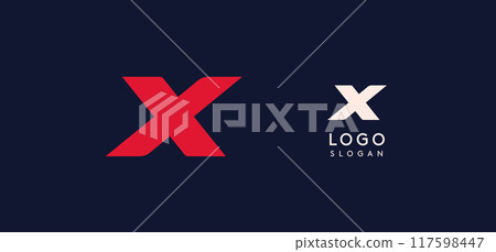 Wide bold red letter X, modern dynamic logo for business identity of technological, automotive and sports business. Vector illustration. 117598447