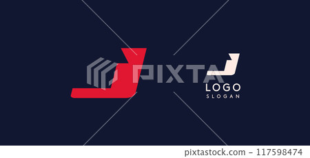 Wide bold red letter J, modern dynamic logo for business identity of technological, automotive and sports business. Vector illustration. 117598474